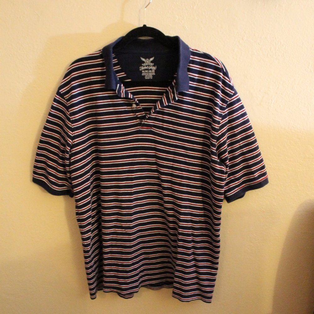 Red White Navy Striped Faded Glory Polo Size XL